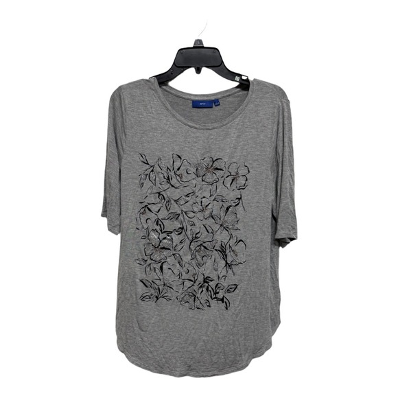 Apt. 9 Shimmer Screen Print Gray Floral Flowy TShirt Sizs XL - Picture 1 of 7